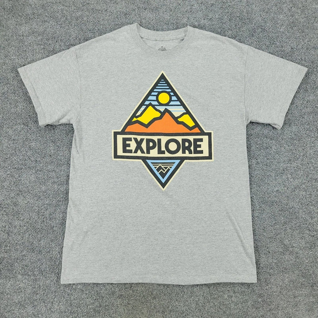 Explore Shirt Men Medium Gray Outdoors Graphic Tee Short Sleeve Pullover Adult Unisex T-shirt, Sweatshirt, Hoodie, Long Sleeve Tee - T-Shirt, Sweatshirt, Hoodie