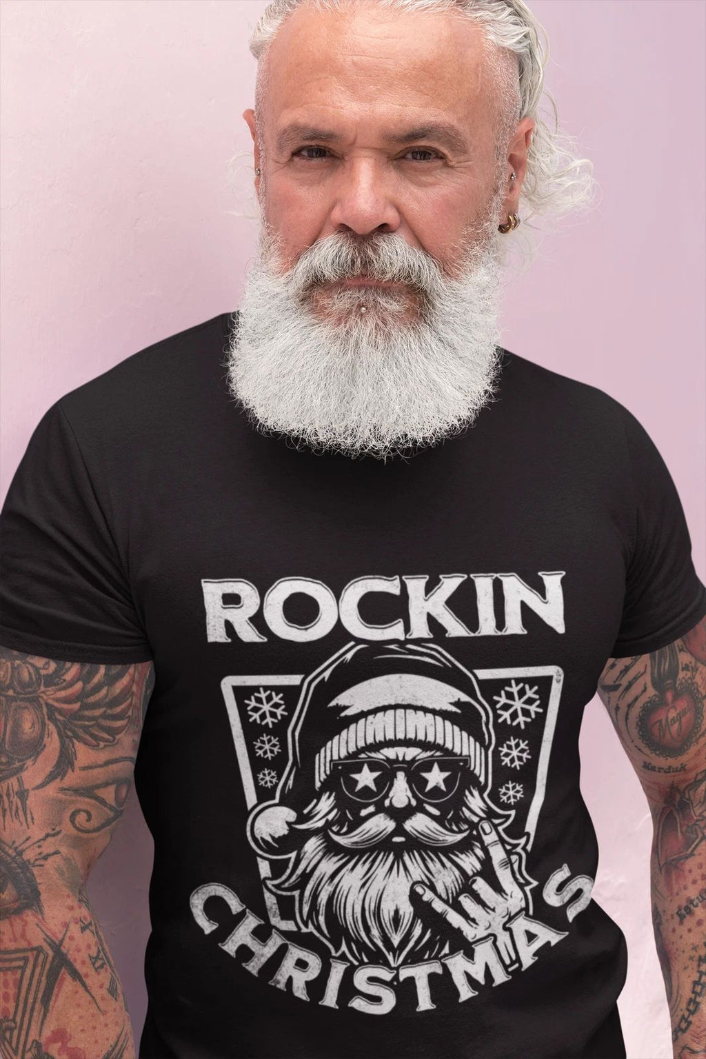 Rockin' Christmas Santa Tee | Retro Skull Santa Heavy Men T-Shirt | Gildan 5000 Unisex T-shirt, Sweatshirt, Hoodie, Long Sleeve Tee - T-Shirt, Sweatshirt, Hoodie