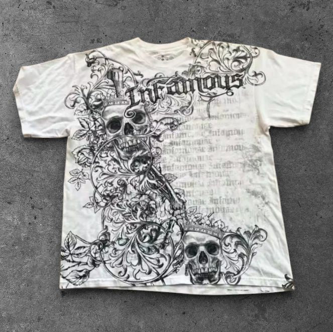 Mens Skull Crown Tee White Y2K Streetwear Grunge Affliction Style S-2XL Unisex T-shirt, Sweatshirt, Hoodie, Long Sleeve Tee - T-Shirt, Sweatshirt, Hoodie