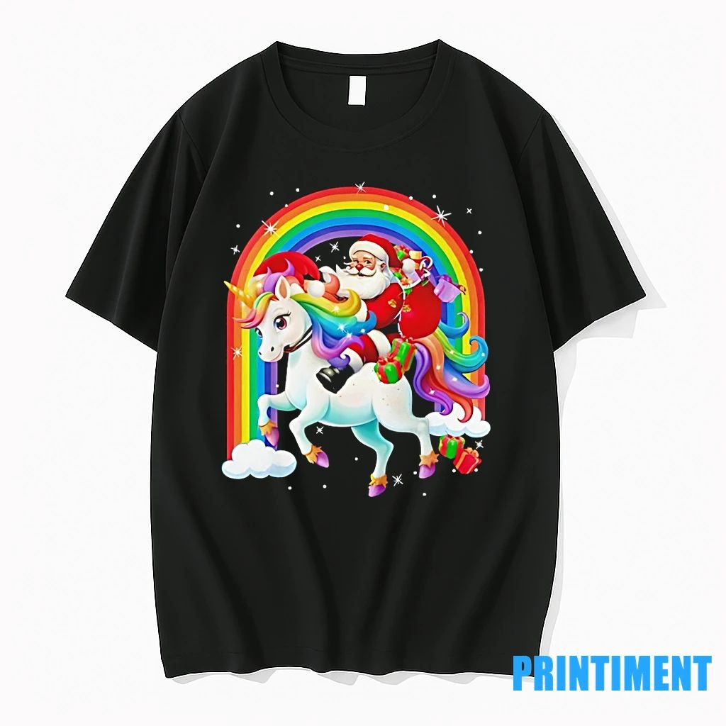 Santa Riding Rainbow Unicorn Christmas Gifts Tshirts Sweater Unisex T-shirt, Sweatshirt, Hoodie, Long Sleeve Tee - T-Shirt, Sweatshirt, Hoodie