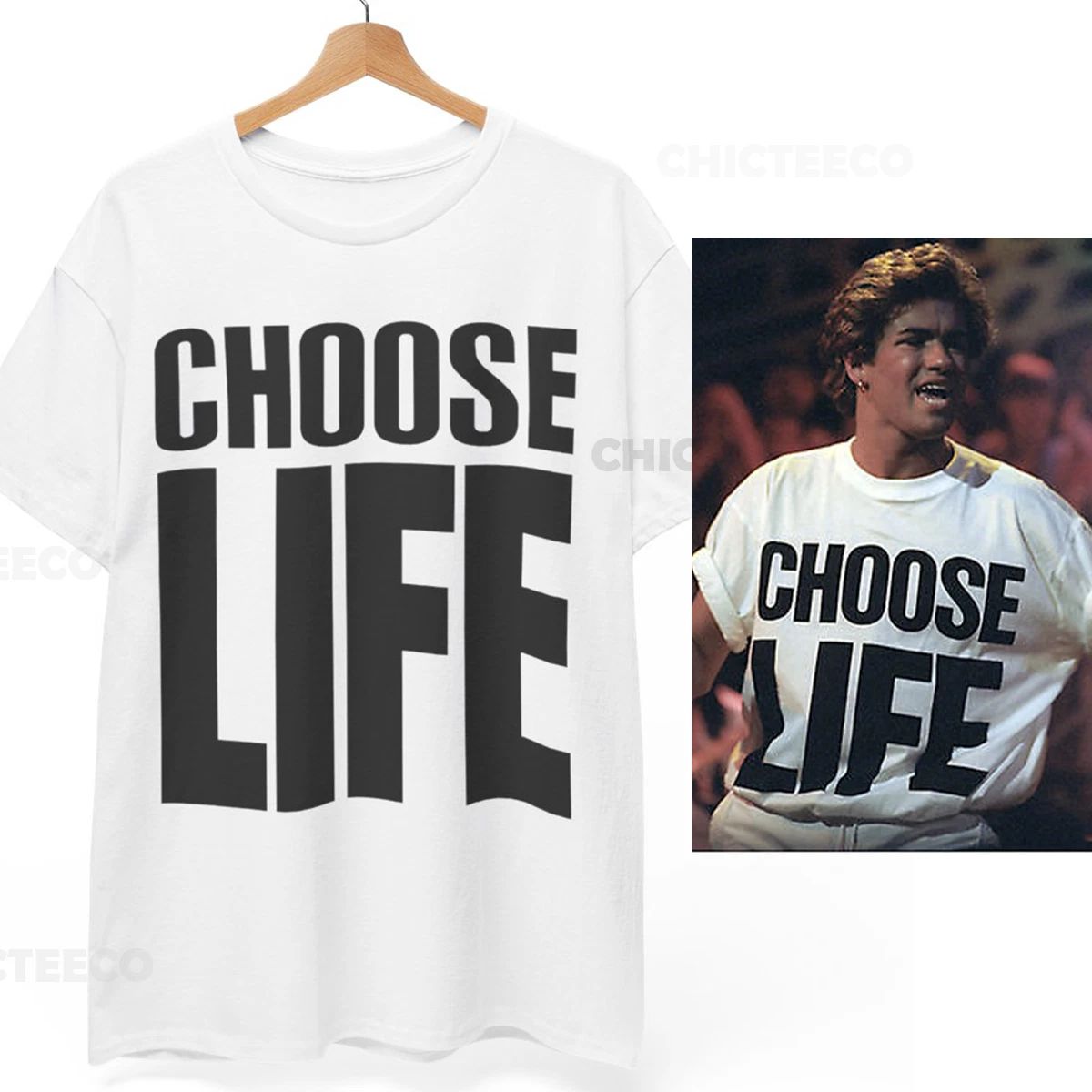 CHOOSE LIFE T Shirt Wham George Michael Retro 80s Fancy Dress Unisex Tee Unisex T-shirt, Sweatshirt, Hoodie, Long Sleeve Tee - T-Shirt, Sweatshirt, Hoodie
