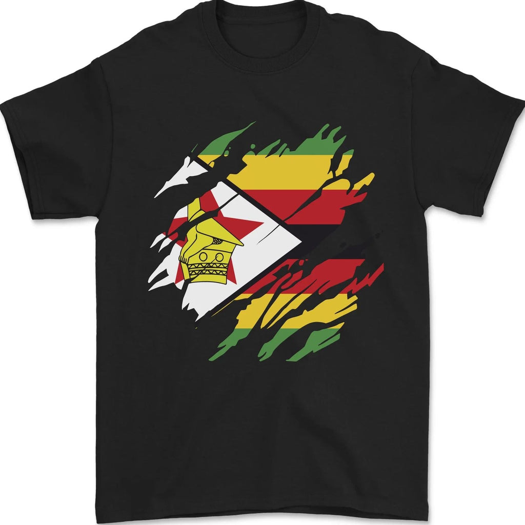 Torn Zimbabwe Flag Zimbabwean Day Football Mens T-Shirt 100% Cotton Unisex T-shirt, Sweatshirt, Hoodie, Long Sleeve Tee - T-Shirt, Sweatshirt, Hoodie