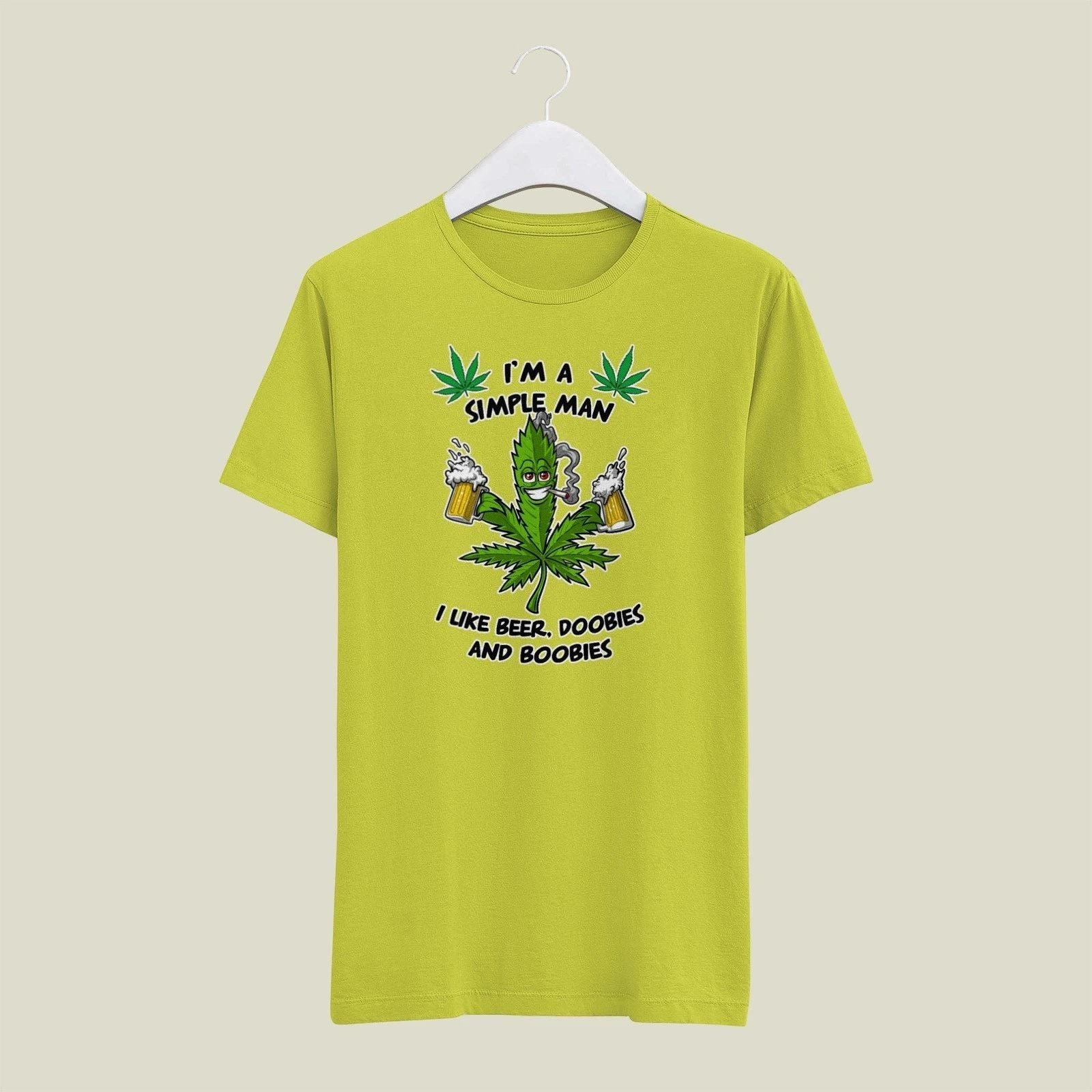 Yellow SMALL  Mens Gildan T Shirt Simple Man Beer Doobies Boobies 420 Weed Unisex T-shirt, Sweatshirt, Hoodie, Long Sleeve Tee - T-Shirt, Sweatshirt, Hoodie