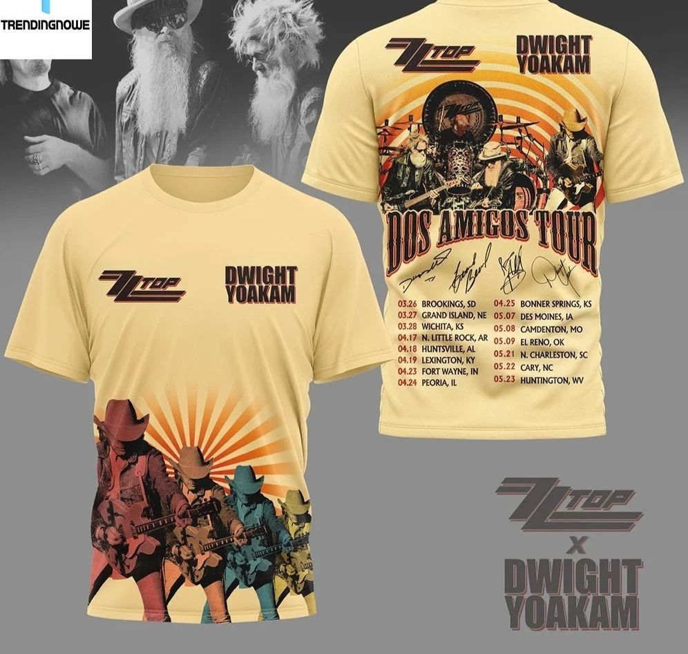 ZZ Top Dwight Yoakam Dos Amigos Tour 2026 3D T-Shirt Unisex T-shirt, Sweatshirt, Hoodie, Long Sleeve Tee - T-Shirt, Sweatshirt, Hoodie