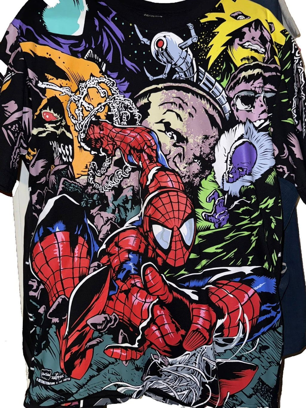 Street Couture x The 1007th All Over Print Spiderman Shirt Size M Unisex T-shirt, Sweatshirt, Hoodie, Long Sleeve Tee - T-Shirt, Sweatshirt, Hoodie