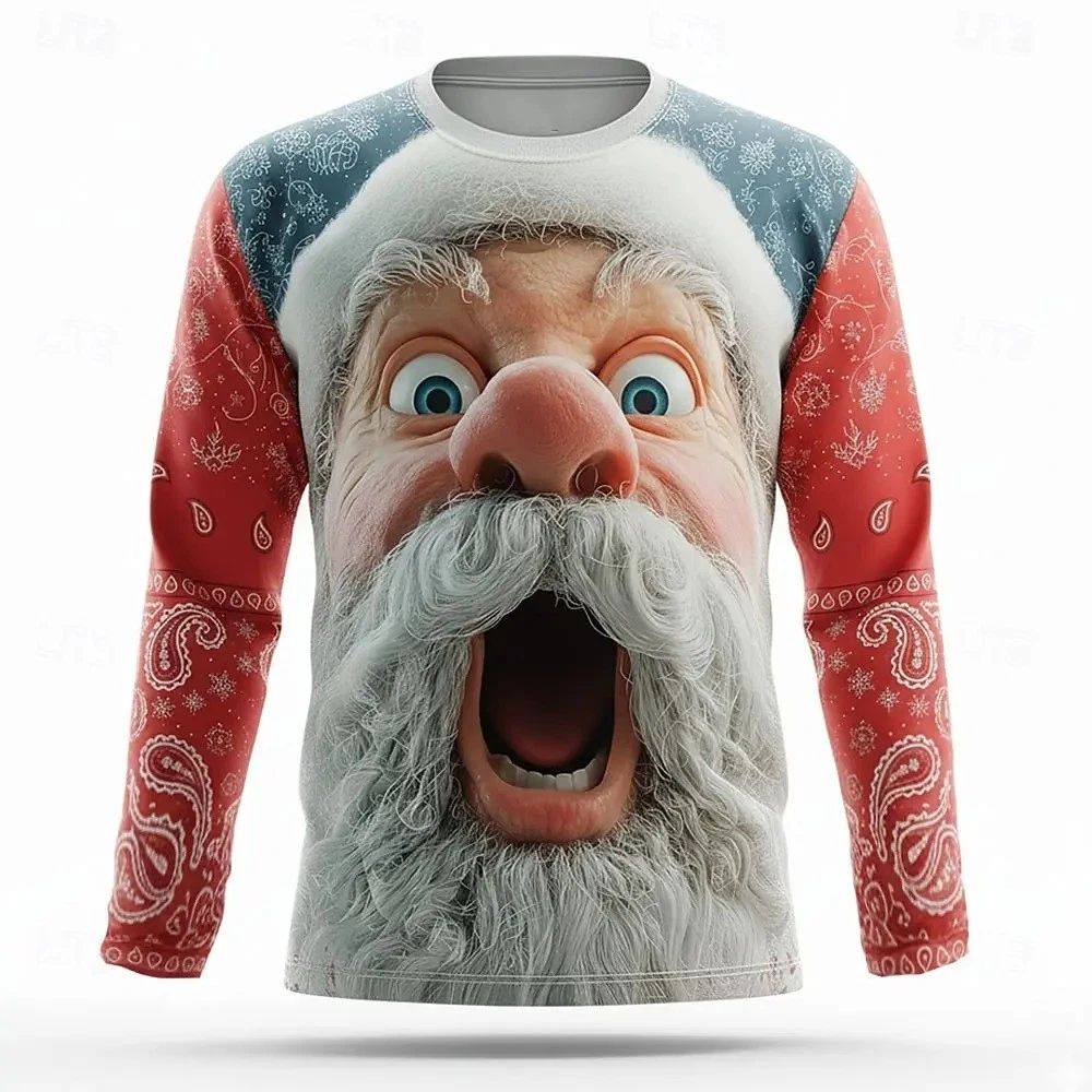Mens Funny Christmas Santa Claus 3D Printed Long Sleeve T-Shirt Costume Party Unisex T-shirt, Sweatshirt, Hoodie, Long Sleeve Tee - T-Shirt, Sweatshirt, Hoodie