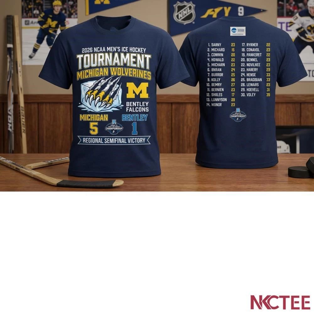 NKCtees 2026 Ncaa Mens Ice Hockey Tournament Michigan Wolverines 5 1 Bentley Falcons shirt - T-Shirt, Sweatshirt, Hoodie