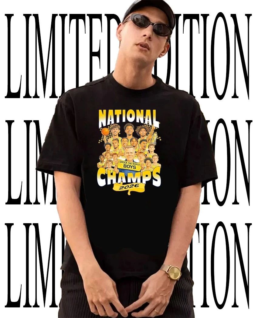Shock the World Boys Michigan Wolverines 2026 National Champs shirt Unisex T-shirt, Sweatshirt, Hoodie, Long Sleeve Tee - T-Shirt, Sweatshirt, Hoodie