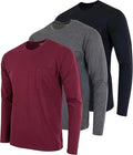 Real Essentials 3 Pack: Mens Cotton Long Sleeves Pocket Tops Tee Shirts Size M Unisex T-shirt, Sweatshirt, Hoodie, Long Sleeve Tee - T-Shirt, Sweatshirt, Hoodie