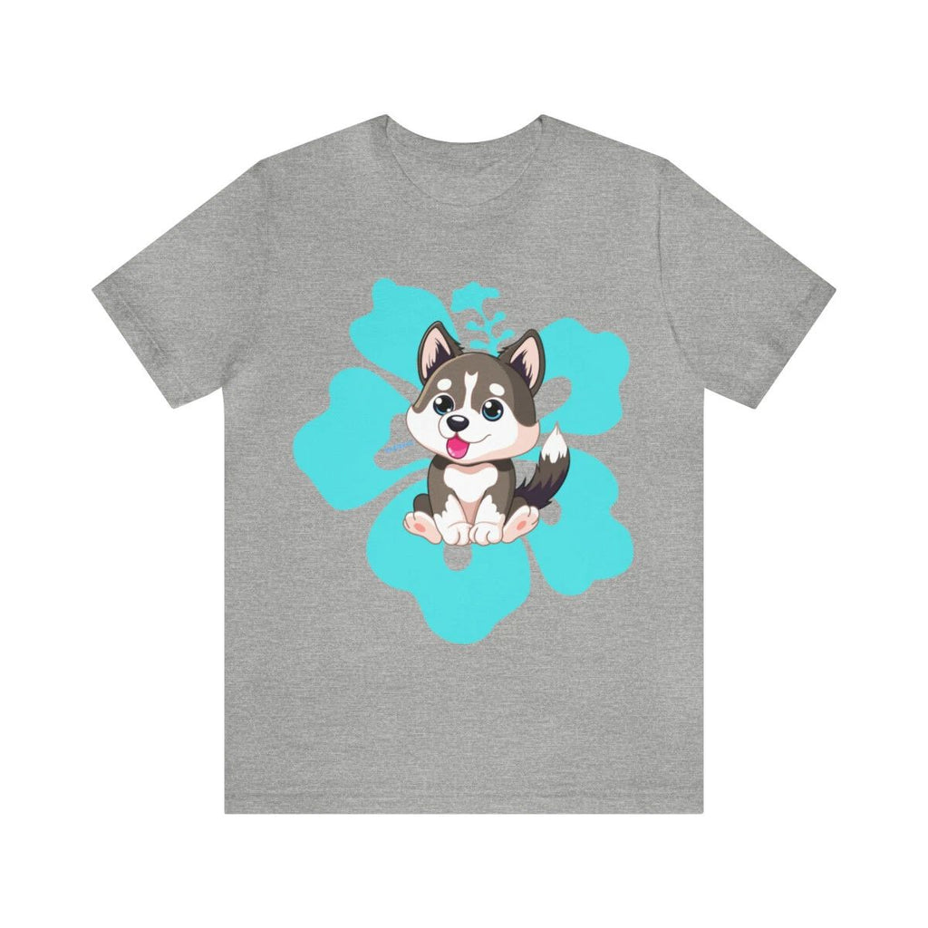 Adorable Husky Puppy Cute Tropical Flower Background Custom Graphic Unisex Tee Unisex T-shirt, Sweatshirt, Hoodie, Long Sleeve Tee - T-Shirt, Sweatshirt, Hoodie