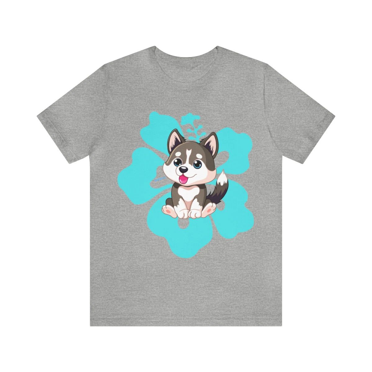 Adorable Husky Puppy Cute Tropical Flower Background Custom Graphic Unisex Tee Unisex T-shirt, Sweatshirt, Hoodie, Long Sleeve Tee - T-Shirt, Sweatshirt, Hoodie