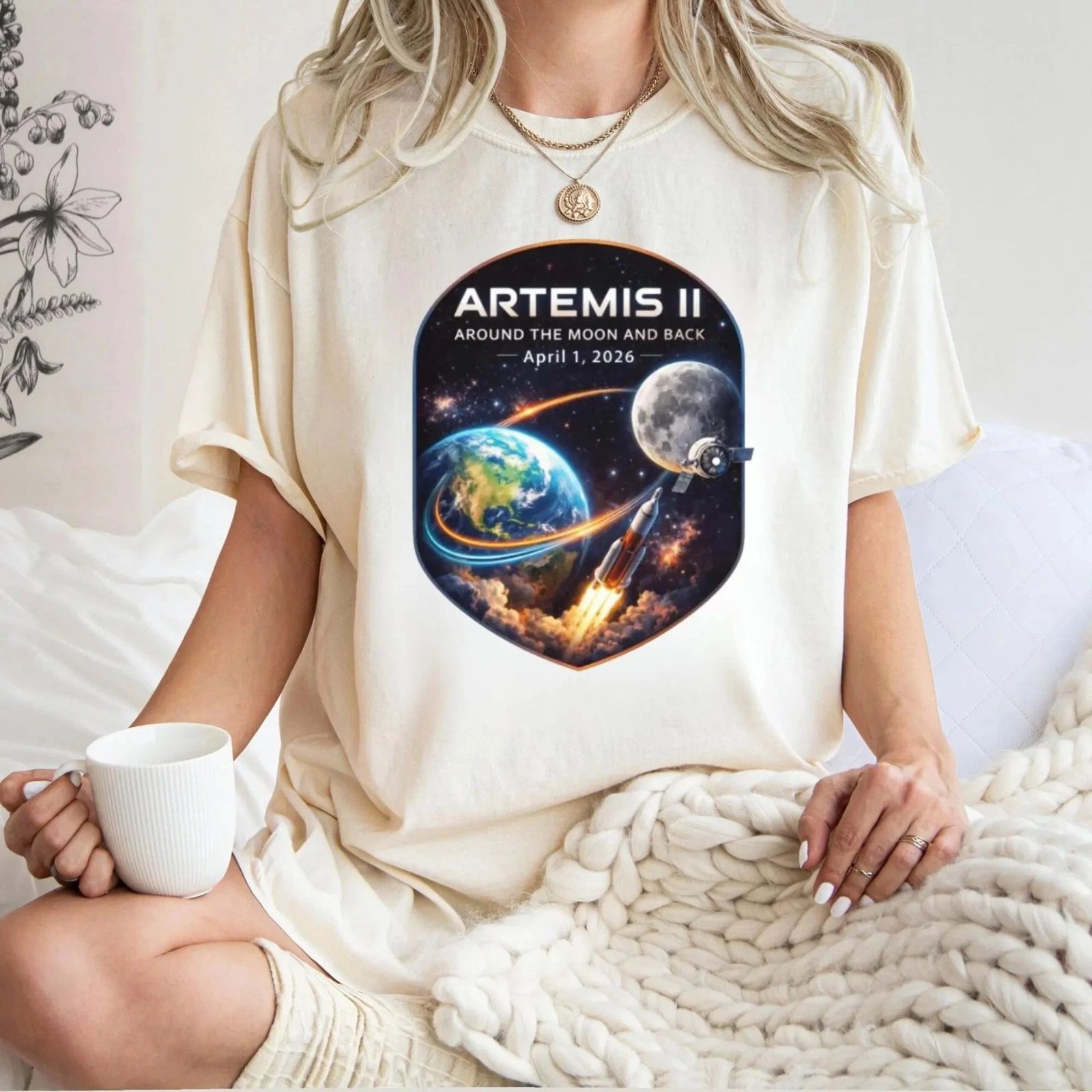 Vintage Artemis II Moon 2026 Space Mission T-Shirt Astronomy Rocket Graphic S5XL Unisex T-shirt, Sweatshirt, Hoodie, Long Sleeve Tee - T-Shirt, Sweatshirt, Hoodie