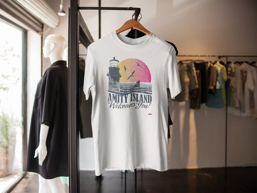 AMITY ISLAND WELCOMES YOU T SHIRT JAWS INSPIRED QUINTS RETRO MOVIE ADULTS KIDS Unisex T-shirt, Sweatshirt, Hoodie, Long Sleeve Tee - T-Shirt, Sweatshirt, Hoodie