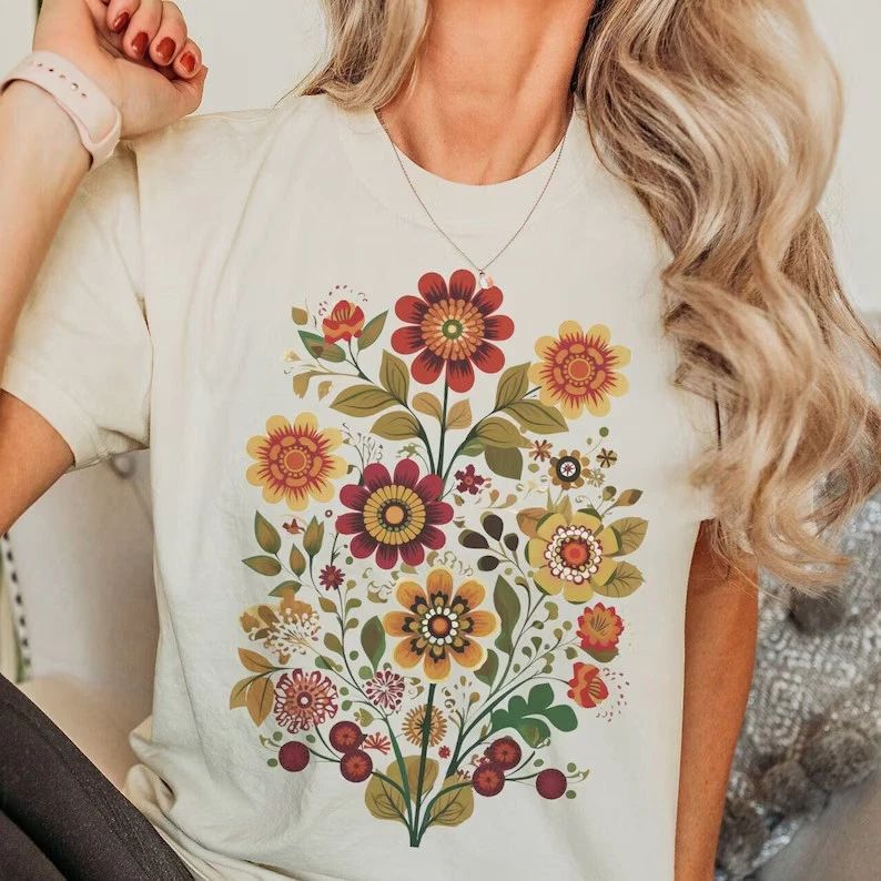 Retro Flowers Comfort Tee Floral Aesthetic Vintage Style Soft Shirt Unisex T-shirt, Sweatshirt, Hoodie, Long Sleeve Tee - T-Shirt, Sweatshirt, Hoodie