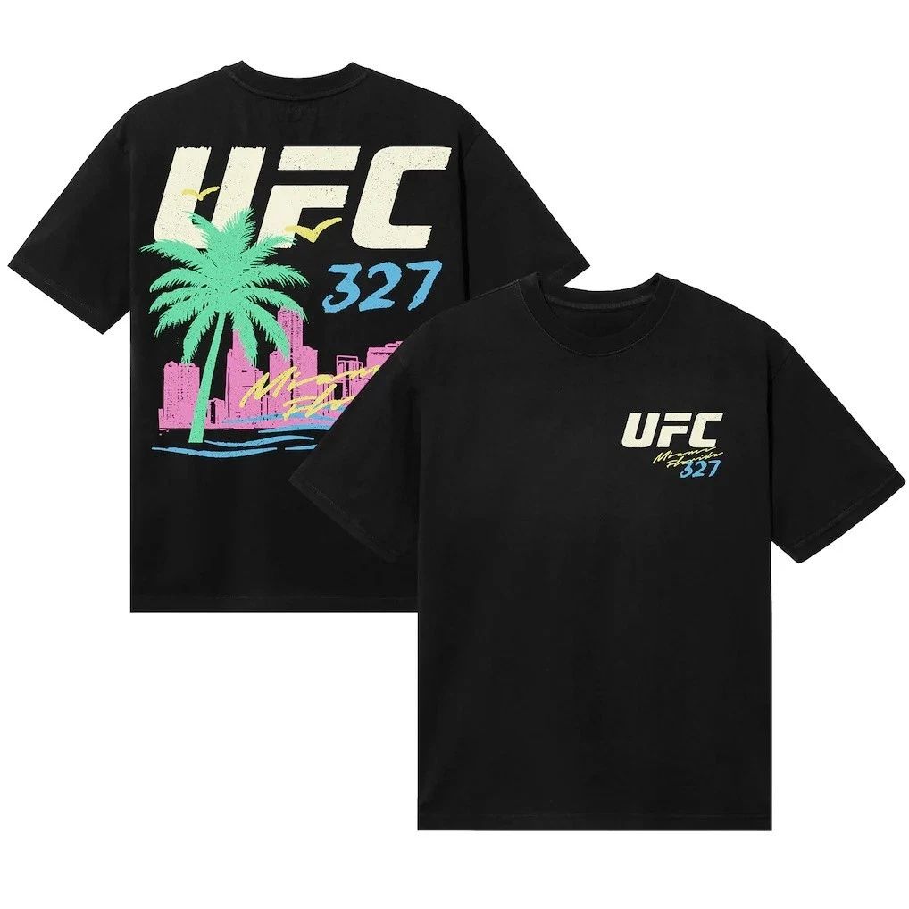 UFC 327 Miami Fight Night Black T Shirt Men MMA Event Graphic Tee Gift Sale Hot Unisex T-shirt, Sweatshirt, Hoodie, Long Sleeve Tee - T-Shirt, Sweatshirt, Hoodie
