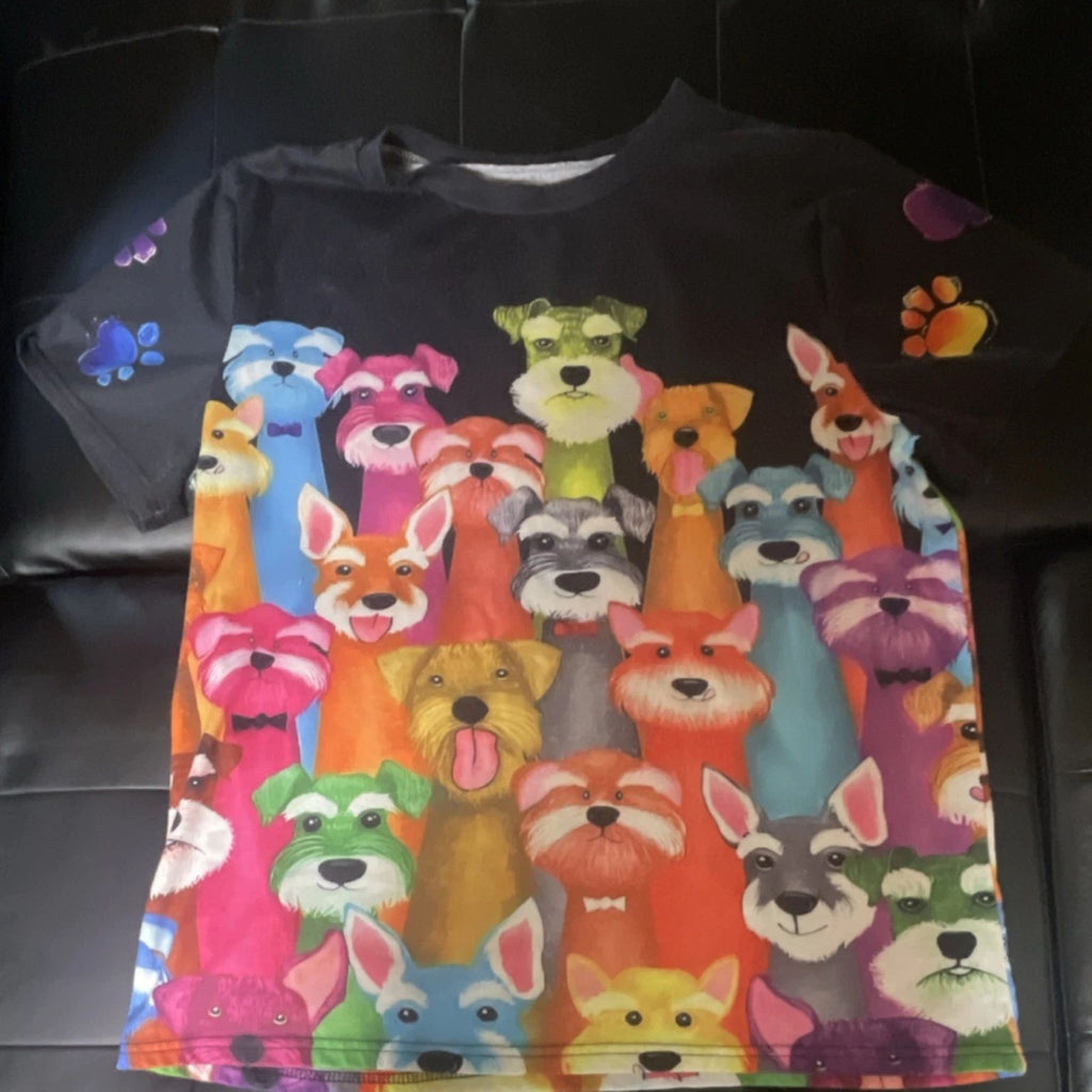 Multicolor Dog Graphic Print T-Shirt Polyester Jersey Short Sleeve Unisex S/M Unisex T-shirt, Sweatshirt, Hoodie, Long Sleeve Tee - T-Shirt, Sweatshirt, Hoodie