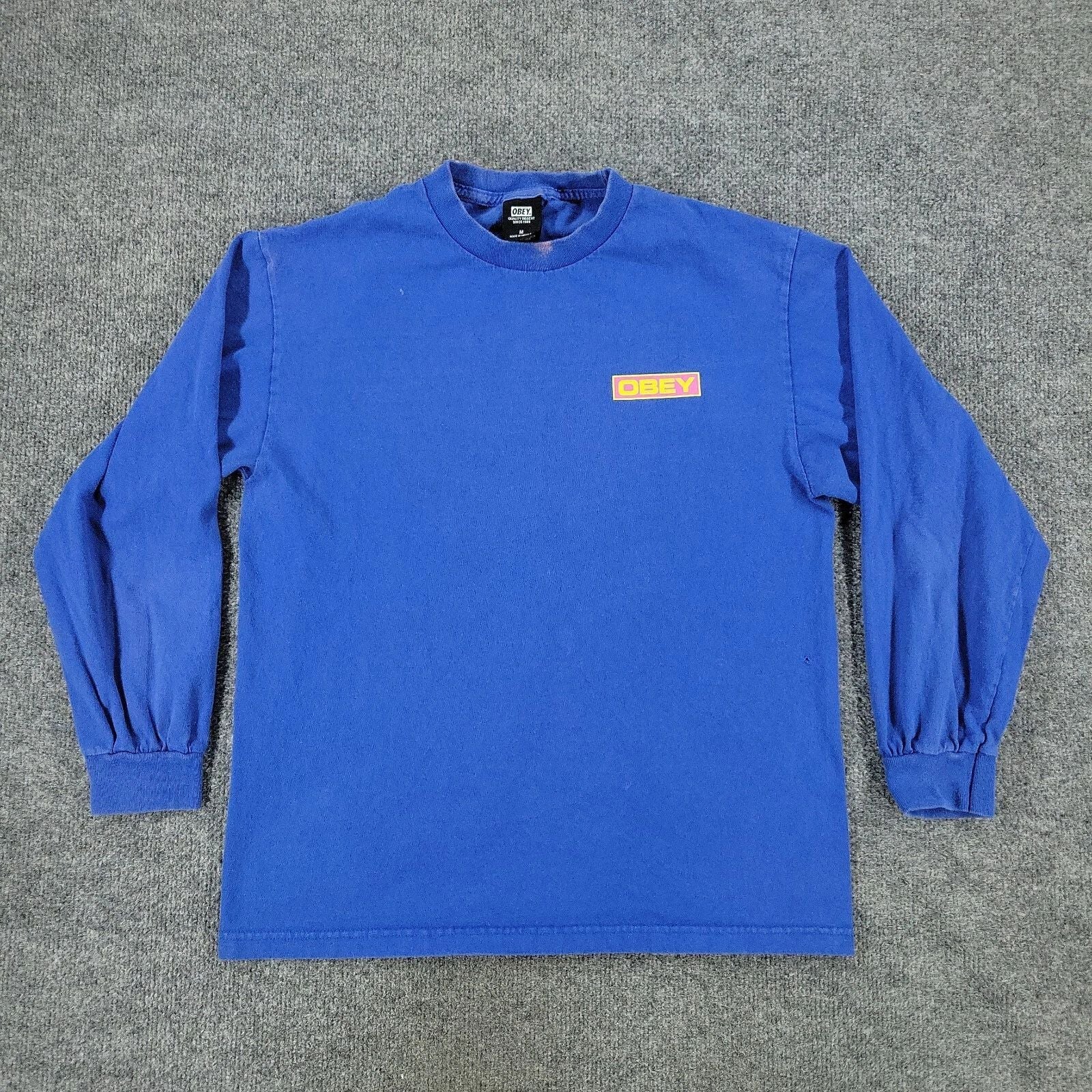Obey Shirt Men's Medium Blue Graphic Tee Crew Neck Long Sleeve Pullover Adult M Unisex T-shirt, Sweatshirt, Hoodie, Long Sleeve Tee - T-Shirt, Sweatshirt, Hoodie
